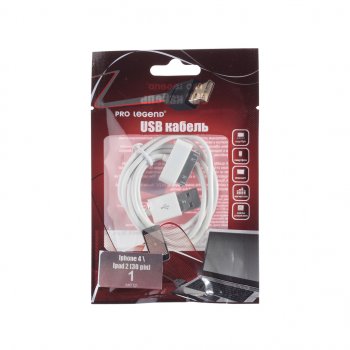 165 р. Кабель iPhone (1-4S) 1м белый PRO LEGEND PRO LEGEND pl1351  с доставкой в г. Майкоп. Увеличить фотографию 1