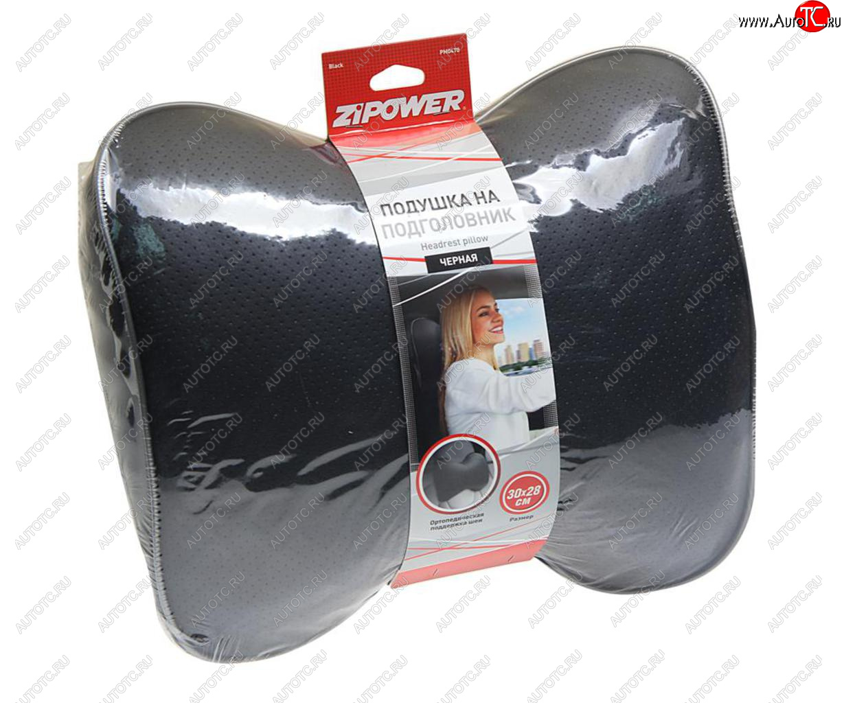 849 р. Подушка на подголовник 30х28см экокожа черная ZIPOWER ZIPOWER pm0470  с доставкой в г. Майкоп