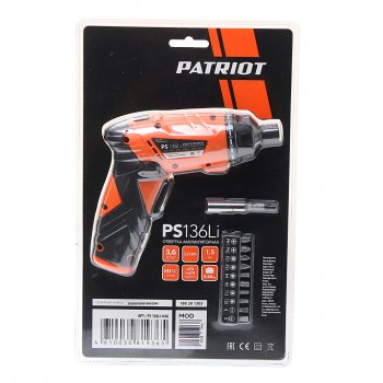 3 399 р. Отвертка аккумуляторная 3.6В 1.5Ач (набор бит) PATRIOT PATRIOT ps 136li  с доставкой в г. Майкоп. Увеличить фотографию 1