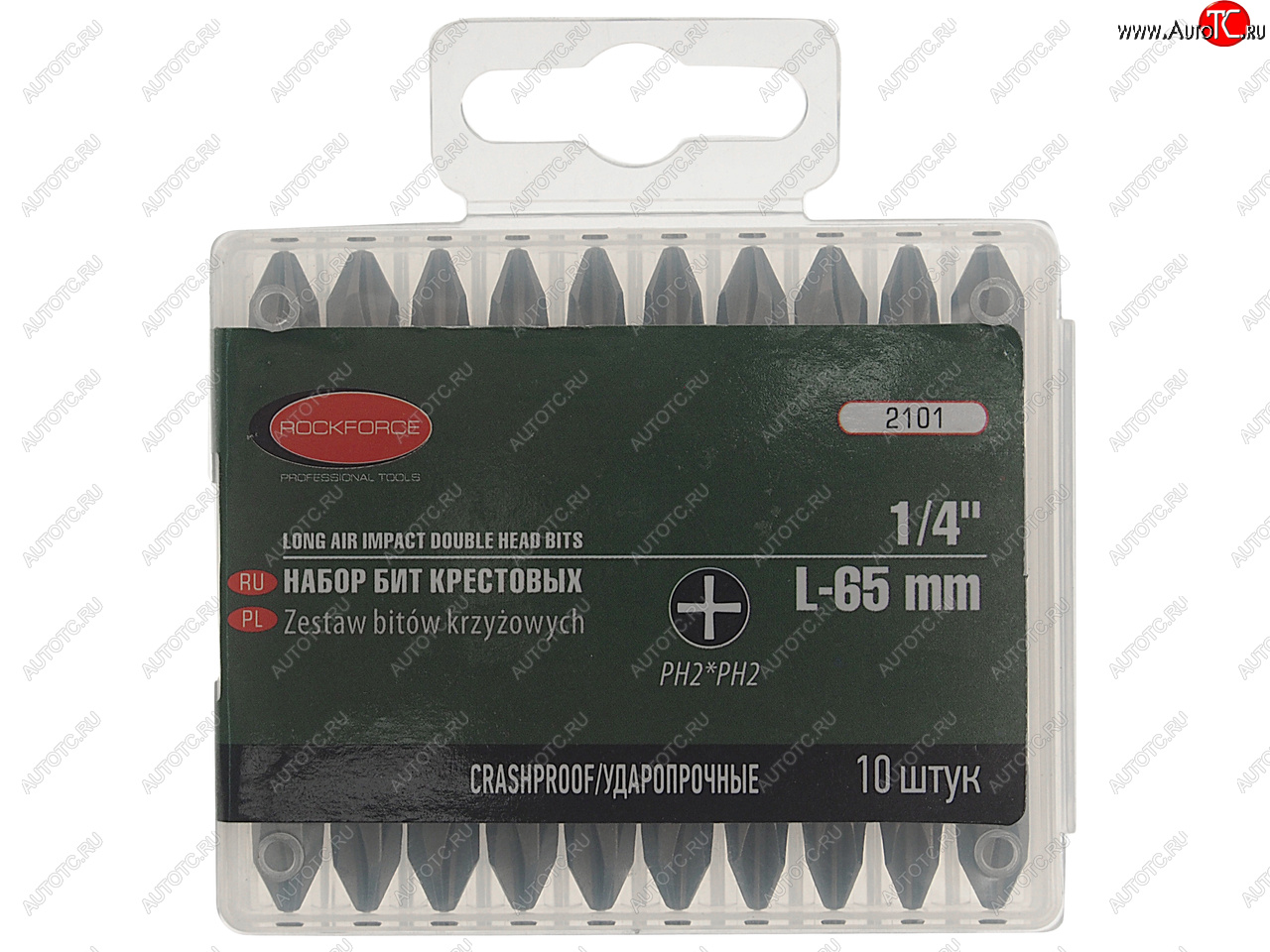 579 р. Набор бит 14 PH2xPH2 L=65мм 10 предметов в футляре ROCKFORCE ROCKFORCE rf-2101  с доставкой в г. Майкоп