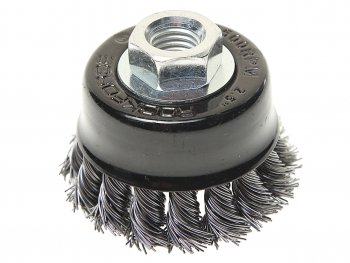 319 р. Кордщетка для УШМ чашка 60мм витая сталь ROCKFORCE ROCKFORCE rf-bwc125  с доставкой в г. Майкоп. Увеличить фотографию 1