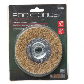 291 р. Кордщетка для УШМ дисковая 100мм латунь в блистере ROCKFORCE ROCKFORCE rf-bwf004  с доставкой в г. Майкоп. Увеличить фотографию 1