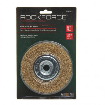 429 р. Кордщетка для УШМ дисковая 125мм латунь в блистере ROCKFORCE ROCKFORCE rf-bwf005  с доставкой в г. Майкоп. Увеличить фотографию 1
