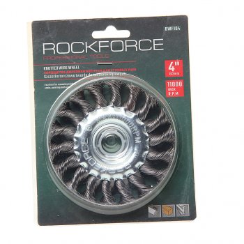 299 р. Кордщетка для УШМ дисковая 100мм витая сталь в блистере ROCKFORCE ROCKFORCE rf-bwf104  с доставкой в г. Майкоп. Увеличить фотографию 1