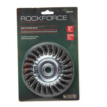 479 р. Кордщетка для УШМ дисковая 125мм витая сталь в блистере ROCKFORCE ROCKFORCE rf-bwf105  с доставкой в г. Майкоп. Увеличить фотографию 1