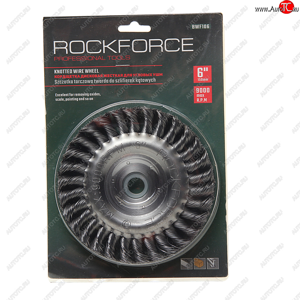 569 р. Кордщетка для УШМ дисковая 150мм витая сталь в блистере ROCKFORCE ROCKFORCE rf-bwf106  с доставкой в г. Майкоп