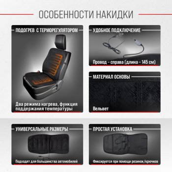 1 779 р. Накидка на сиденье с подогревом 12V с терморегулятором черная SKYWAY SKYWAY s02201018  с доставкой в г. Майкоп. Увеличить фотографию 2