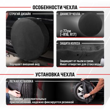 1 099 р. Чехол на запасное колесо R-16,17 d=77см оксфорд черный SKYWAY SKYWAY s06301064  с доставкой в г. Майкоп. Увеличить фотографию 2