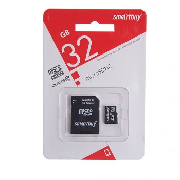 439 р. Карта памяти 32GB MicroSD class 10 + SD адаптер SMART BUY SMART BUY sb32gbsdcl10-01le  с доставкой в г. Майкоп. Увеличить фотографию 1
