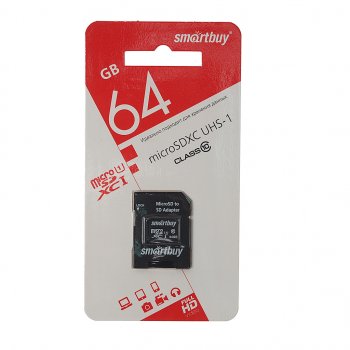 619 р. Карта памяти 64GB MicroSD class 10 + SD адаптер SMART BUY SMART BUY sb64gbsdcl10-01_c  с доставкой в г. Майкоп. Увеличить фотографию 1