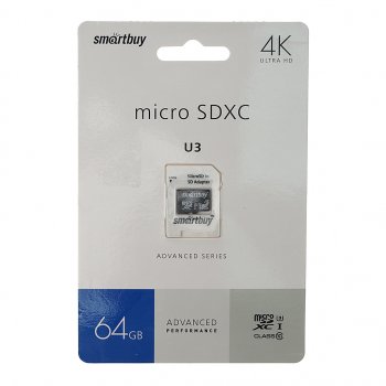 689 р. Карта памяти 64GB MicroSD class 10 + SD адаптер SMART BUY SMART BUY sb64gbsdu1a-ad  с доставкой в г. Майкоп. Увеличить фотографию 1