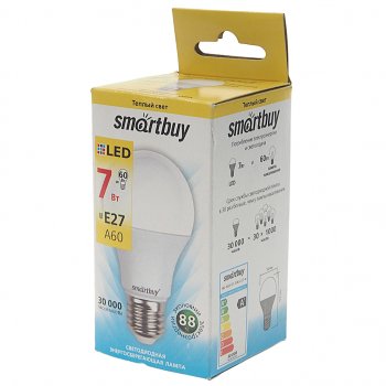 72 р. Лампа светодиодная E27 A60 7W(60W) 220V теплый SMART BUY SMART BUY sbl-a60-07-30k-e27-n  с доставкой в г. Майкоп. Увеличить фотографию 2