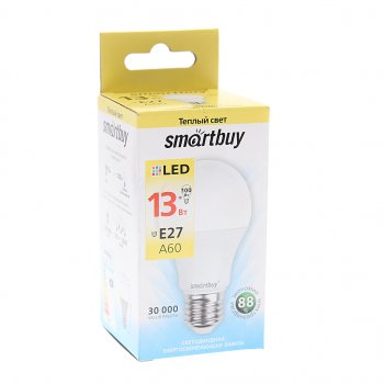 85 р. Лампа светодиодная E27 A60 13W (120W) 220V теплый SMART BUY SMART BUY sbl-a60-13-30k-e27-a  с доставкой в г. Майкоп. Увеличить фотографию 1