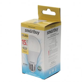 95 р. Лампа светодиодная E27 A60 15W(120W) 220V теплый SMART BUY SMART BUY sbl-a60-15-30k-e27  с доставкой в г. Майкоп. Увеличить фотографию 2