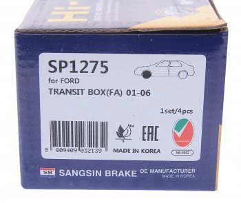 2 199 р. Колодки тормозные передние (4шт.) SANGSIN Ford Transit цельнометаллический фургон дорестайлинг (2000-2006)  с доставкой в г. Майкоп. Увеличить фотографию 4