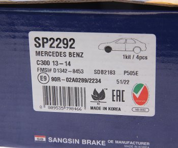 4 999 р. Колодки тормозные передние (4шт.) SANGSIN Mercedes-Benz C-Class W204 дорестайлинг седан (2007-2011)  с доставкой в г. Майкоп. Увеличить фотографию 3