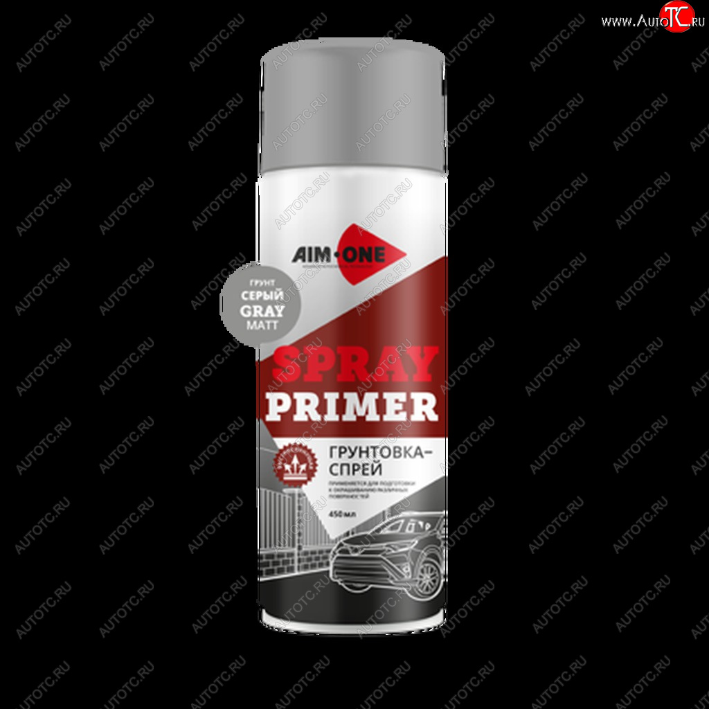 265 р. Грунт серый матовый аэрозоль 450мл Spray Primer Gray Matt AIM-ONE AIM-ONE spr-mg48  с доставкой в г. Майкоп