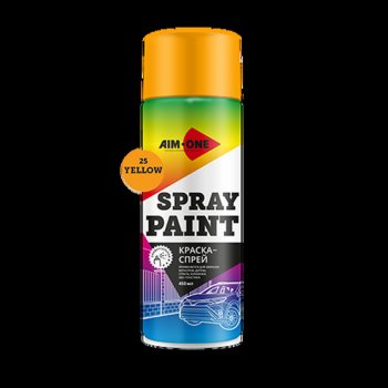 265 р. Краска желтая аэрозоль 450мл акриловая Spray Paint Yellow AIM-ONE AIM-ONE sp-y25  с доставкой в г. Майкоп. Увеличить фотографию 1