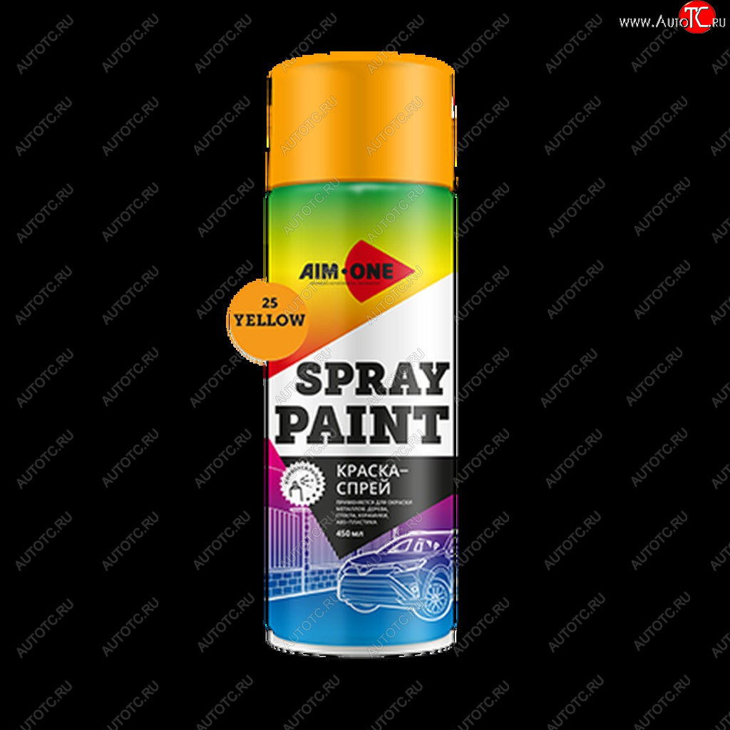 265 р. Краска желтая аэрозоль 450мл акриловая Spray Paint Yellow AIM-ONE AIM-ONE sp-y25  с доставкой в г. Майкоп