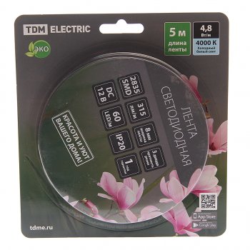 449 р. Лента светодиодная гибкая 4.8W 5м IP20 12V нейтральный белый (блистер) TDM TDM sq0331-0367  с доставкой в г. Майкоп. Увеличить фотографию 1