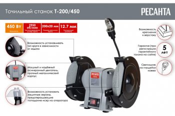 7 499 р. Точило 450Вт 200мм 2950обмин. РЕСАНТА РЕСАНТА т-200450  с доставкой в г. Майкоп. Увеличить фотографию 7