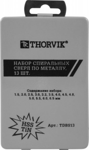 799 р. Набор сверл по металлу 1.5-6.5мм HSS (13шт.) THORVIK THORVIK tdbs13  с доставкой в г. Майкоп. Увеличить фотографию 2