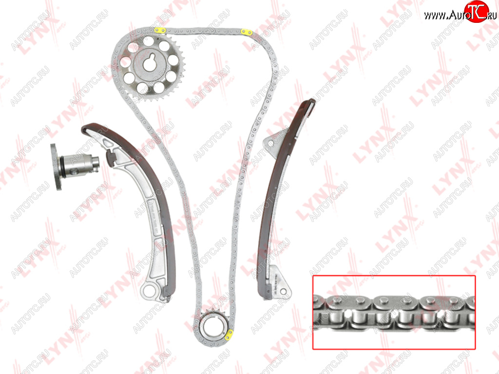 12 199 р. Комплект цепи ГРМ TOYOTA Corolla (97-) (1.41.61.8) (цепь+башмак натяж+успок+натяж+2 звезды) LYNX LYNX tk0038  с доставкой в г. Майкоп