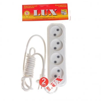 369 р. Удлинитель сетевой 2м 10А 1300Вт 4 гнезда белый LUX LUX у4-о-02  с доставкой в г. Майкоп. Увеличить фотографию 1