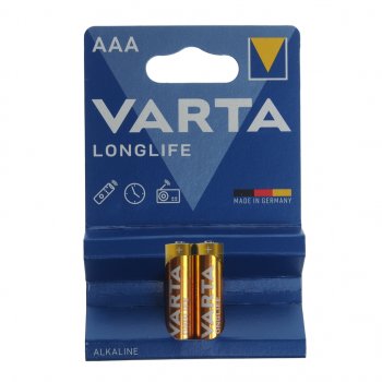 107 р. Батарейка AAA LR03 1.5V блистер 2шт. (цена за 1шт.) Alkaline Longlife VARTA VARTA vrt-lr03l(2)бл  с доставкой в г. Майкоп. Увеличить фотографию 1