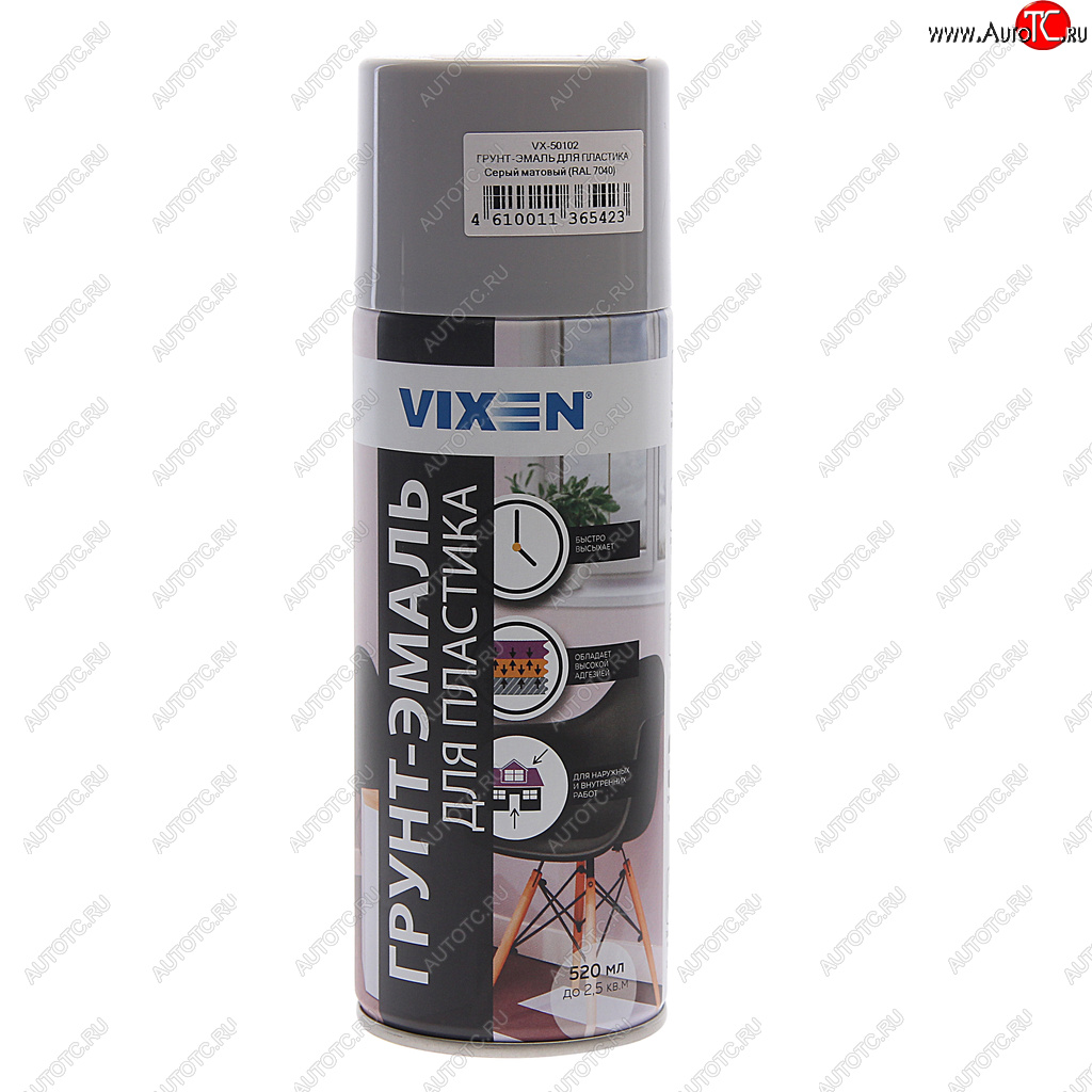 285 р. Грунт-эмаль для пластика серый матовый RAL 7040 аэрозоль 520мл VIXEN VIXEN vx-50102  с доставкой в г. Майкоп