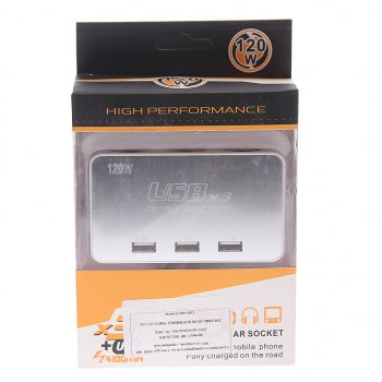 399 р. Разветвитель прикуривателя 3-х гнездовой 12V 3USB с удлинителем TORINO TORINO wf-081 silver  с доставкой в г. Майкоп. Увеличить фотографию 2