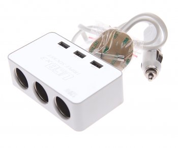 399 р. Разветвитель прикуривателя 3-х гнездовой 12V 3USB с удлинителем TORINO TORINO wf-081 silver  с доставкой в г. Майкоп. Увеличить фотографию 1