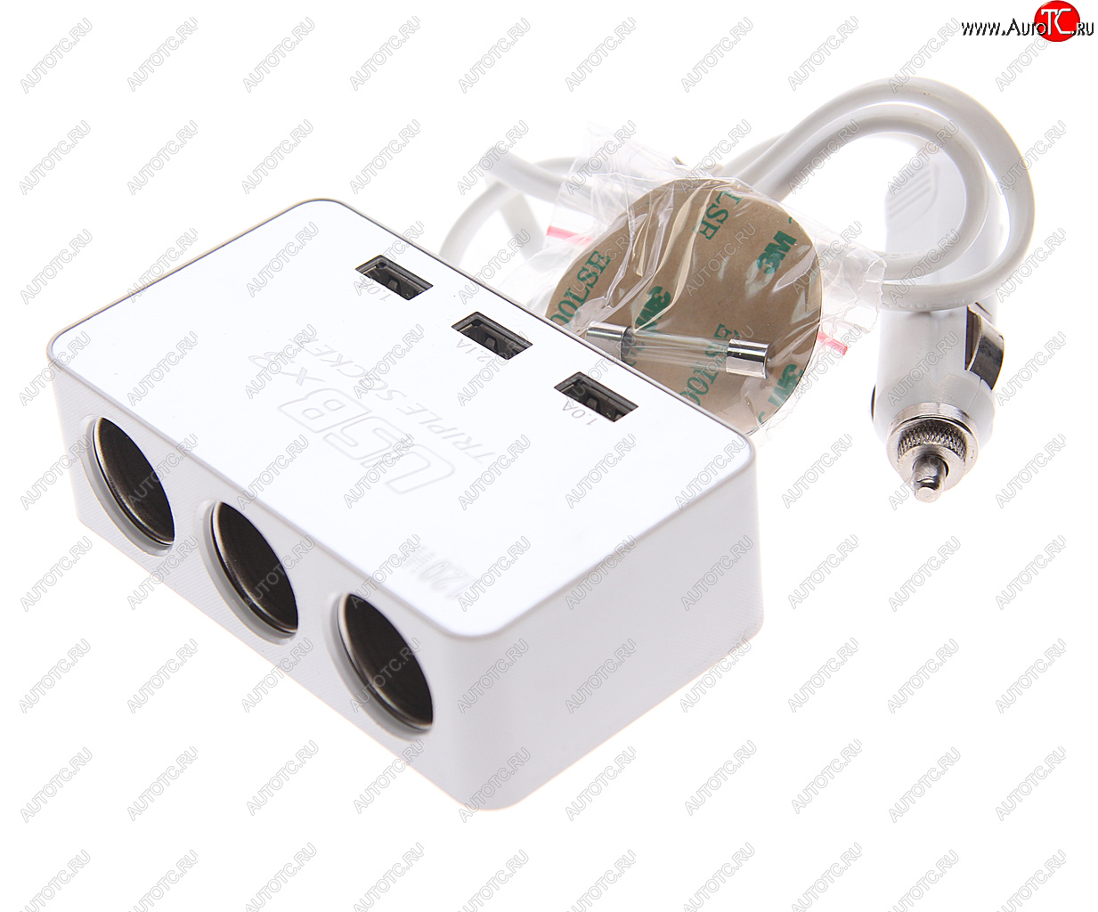 399 р. Разветвитель прикуривателя 3-х гнездовой 12V 3USB с удлинителем TORINO TORINO wf-081 silver  с доставкой в г. Майкоп