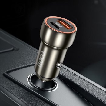 499 р. Устройство зарядное в прикуриватель 1USB + 1 Type C 12V HOCO HOCO z46a grey  с доставкой в г. Майкоп. Увеличить фотографию 2