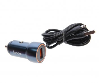 529 р. Устройство зарядное в прикуриватель 1USB 12V кабель micro USB HOCO HOCO z46 blue  с доставкой в г. Майкоп. Увеличить фотографию 1