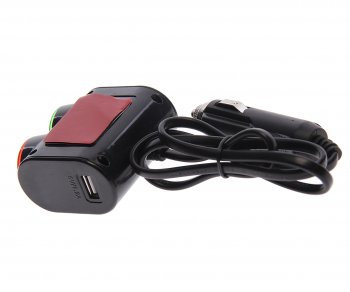 449 р. Разветвитель прикуривателя 2-х гнездовой 12-24V 1USB 3.1А с удлинителем 0.8м черный OLESSON OLESSON ols-1631  с доставкой в г. Майкоп. Увеличить фотографию 2