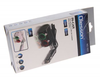 449 р. Разветвитель прикуривателя 2-х гнездовой 12-24V 1USB 3.1А с удлинителем 0.8м черный OLESSON OLESSON ols-1631  с доставкой в г. Майкоп. Увеличить фотографию 3