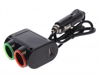 449 р. Разветвитель прикуривателя 2-х гнездовой 12-24V 1USB 3.1А с удлинителем 0.8м черный OLESSON OLESSON ols-1631  с доставкой в г. Майкоп. Увеличить фотографию 1