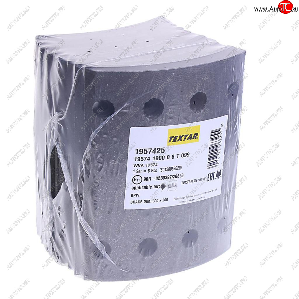 8 799 р. Накладка тормозной колодки BPW (300x200) 1-й рем. 80 отв. 8x15  93251 (8шт.) TEXTAR TEXTAR 1957425  с доставкой в г. Майкоп