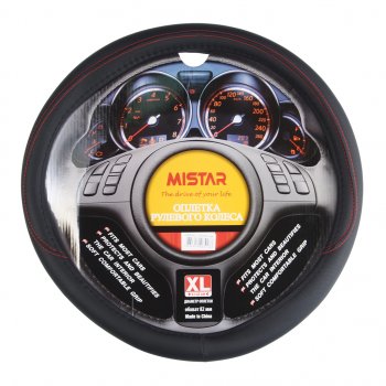 559 р. Оплетка руля (XL) 41-43см черно-красная MISTAR MISTAR mis-17stw13 bk (xl)  с доставкой в г. Майкоп. Увеличить фотографию 1
