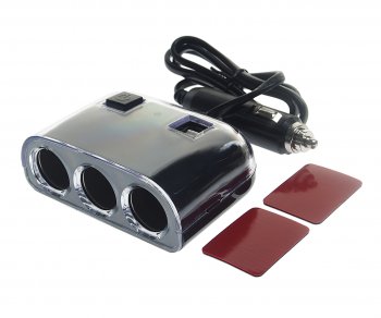 589 р. Разветвитель прикуривателя 3-х гнездовой 12-24V 2USB 1.2А с удлинителем 0.8м черный OLESSON OLESSON ols-1505b  с доставкой в г. Майкоп. Увеличить фотографию 1