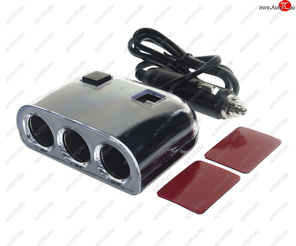 589 р. Разветвитель прикуривателя 3-х гнездовой 12-24V 2USB 1.2А с удлинителем 0.8м черный OLESSON OLESSON ols-1505b  с доставкой в г. Майкоп