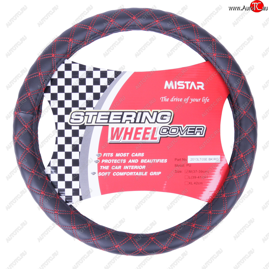 559 р. Оплетка руля (M) 37-39см черно-красная кожа MISTAR MISTAR mis-2013lt05e bkrd (m)  с доставкой в г. Майкоп