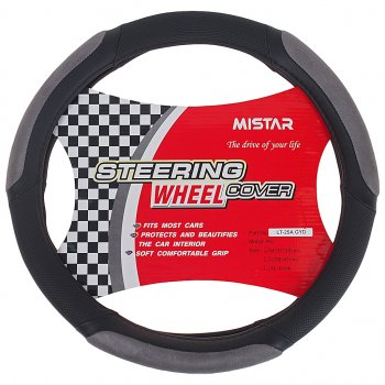 559 р. Оплетка руля (M) 37-39см черно-серая кожа со вставкой MISTAR MISTAR mis-lt25a bkgy (m)  с доставкой в г. Майкоп. Увеличить фотографию 1
