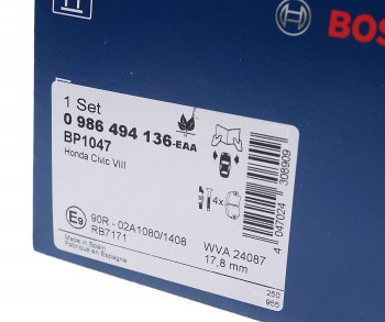3 199 р. Колодки тормозные передние (4шт.) BOSCH Honda Civic ES седан дорестайлинг (2000-2003)  с доставкой в г. Майкоп. Увеличить фотографию 3