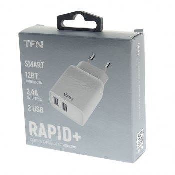 359 р. Устройство зарядное в розетку 2 USB TFN TFN tfn-wcrpd12w2uwh  с доставкой в г. Майкоп. Увеличить фотографию 3