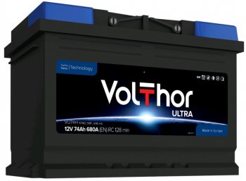 12 649 р. Аккумулятор VOLTHOR Ultra 74Ач обратная полярность VOLTHOR 6ст74(0) 57412  с доставкой в г. Майкоп. Увеличить фотографию 1