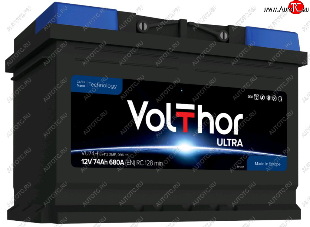 12 649 р. Аккумулятор VOLTHOR Ultra 74Ач обратная полярность VOLTHOR 6ст74(0) 57412  с доставкой в г. Майкоп