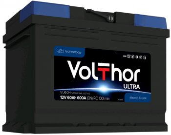 10 649 р. Аккумулятор VOLTHOR Ultra 60Ач обратная полярность VOLTHOR 6ст60(0) 56008  с доставкой в г. Майкоп. Увеличить фотографию 1