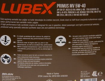 3 889 р. Масло моторное PRIMUS MV CFSN A3B4 5W40 синт.4л LUBEX LUBEX l034-1325-0404  с доставкой в г. Майкоп. Увеличить фотографию 3